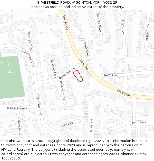 3, WESTFIELD ROAD, WIGGINTON, YORK, YO32 2JF: Location map and indicative extent of plot