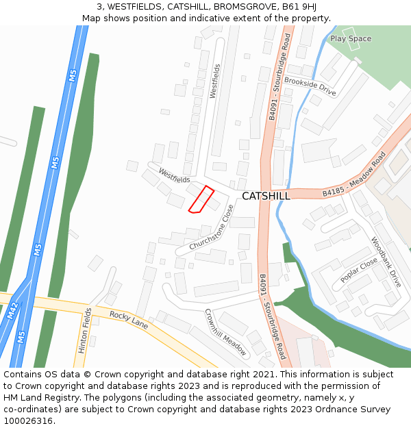 3, WESTFIELDS, CATSHILL, BROMSGROVE, B61 9HJ: Location map and indicative extent of plot