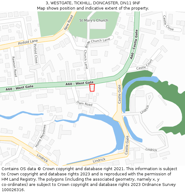 3, WESTGATE, TICKHILL, DONCASTER, DN11 9NF: Location map and indicative extent of plot