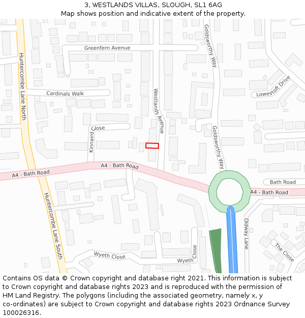 3, WESTLANDS VILLAS, SLOUGH, SL1 6AG: Location map and indicative extent of plot