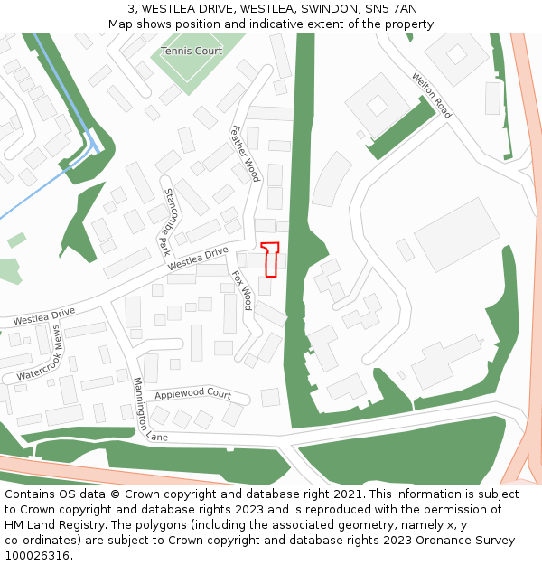 3, WESTLEA DRIVE, WESTLEA, SWINDON, SN5 7AN: Location map and indicative extent of plot