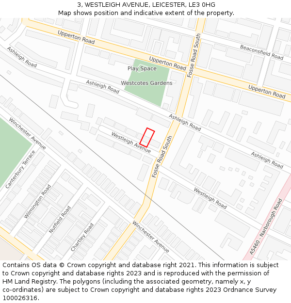 3, WESTLEIGH AVENUE, LEICESTER, LE3 0HG: Location map and indicative extent of plot