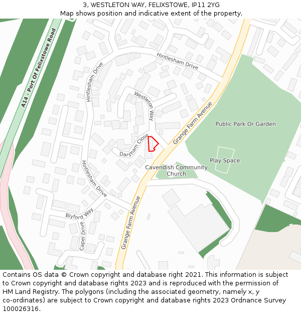 3, WESTLETON WAY, FELIXSTOWE, IP11 2YG: Location map and indicative extent of plot