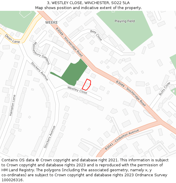 3, WESTLEY CLOSE, WINCHESTER, SO22 5LA: Location map and indicative extent of plot