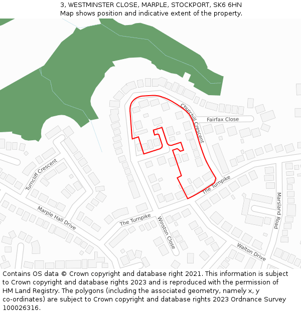 3, WESTMINSTER CLOSE, MARPLE, STOCKPORT, SK6 6HN: Location map and indicative extent of plot