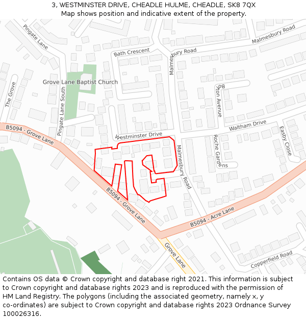 3, WESTMINSTER DRIVE, CHEADLE HULME, CHEADLE, SK8 7QX: Location map and indicative extent of plot