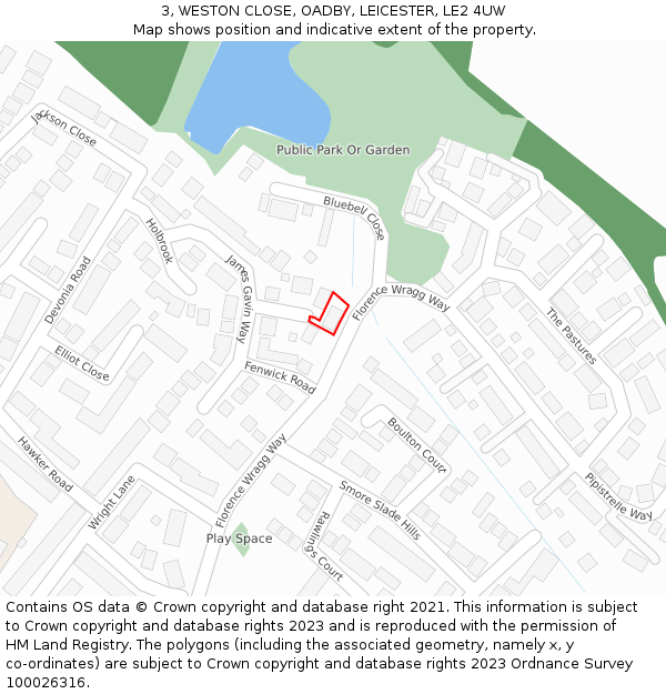 3, WESTON CLOSE, OADBY, LEICESTER, LE2 4UW: Location map and indicative extent of plot