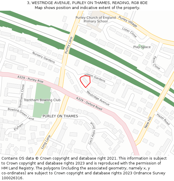 3, WESTRIDGE AVENUE, PURLEY ON THAMES, READING, RG8 8DE: Location map and indicative extent of plot