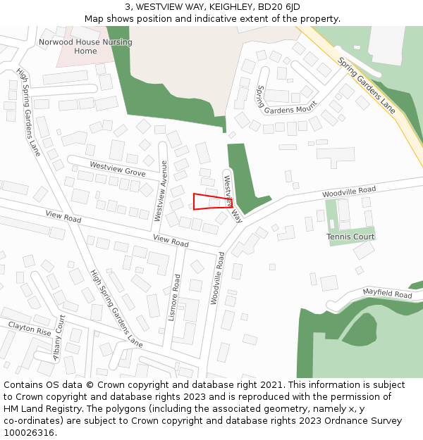 3, WESTVIEW WAY, KEIGHLEY, BD20 6JD: Location map and indicative extent of plot