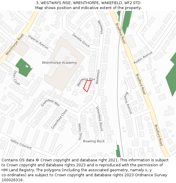 3, WESTWAYS RISE, WRENTHORPE, WAKEFIELD, WF2 0TD: Location map and indicative extent of plot