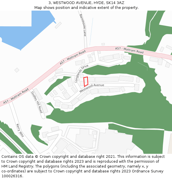 3, WESTWOOD AVENUE, HYDE, SK14 3AZ: Location map and indicative extent of plot