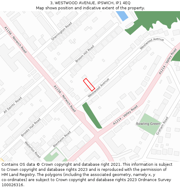 3, WESTWOOD AVENUE, IPSWICH, IP1 4EQ: Location map and indicative extent of plot