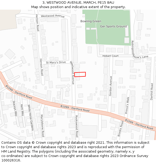 3, WESTWOOD AVENUE, MARCH, PE15 8AU: Location map and indicative extent of plot