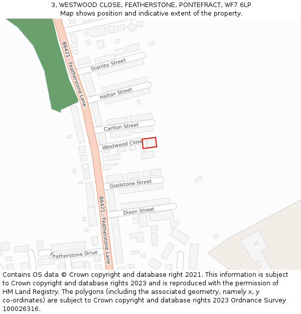 3, WESTWOOD CLOSE, FEATHERSTONE, PONTEFRACT, WF7 6LP: Location map and indicative extent of plot