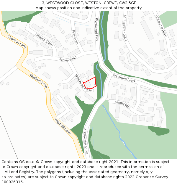 3, WESTWOOD CLOSE, WESTON, CREWE, CW2 5GF: Location map and indicative extent of plot