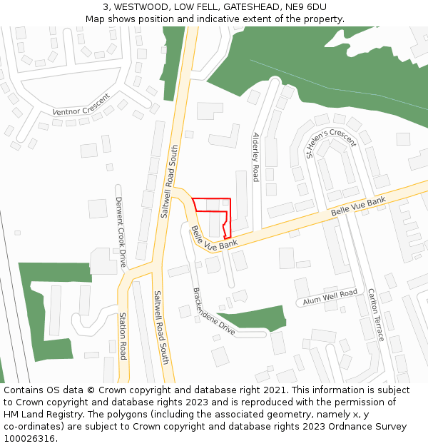 3, WESTWOOD, LOW FELL, GATESHEAD, NE9 6DU: Location map and indicative extent of plot