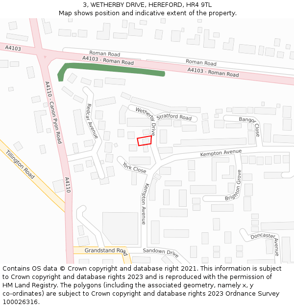 3, WETHERBY DRIVE, HEREFORD, HR4 9TL: Location map and indicative extent of plot