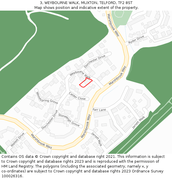3, WEYBOURNE WALK, MUXTON, TELFORD, TF2 8ST: Location map and indicative extent of plot