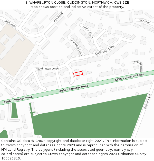 3, WHARBURTON CLOSE, CUDDINGTON, NORTHWICH, CW8 2ZE: Location map and indicative extent of plot