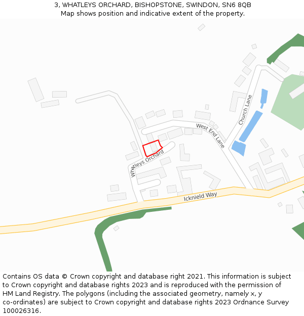 3, WHATLEYS ORCHARD, BISHOPSTONE, SWINDON, SN6 8QB: Location map and indicative extent of plot