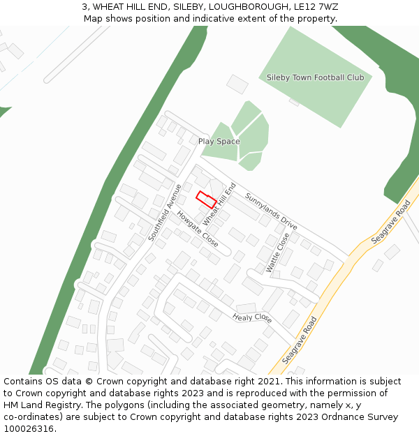 3, WHEAT HILL END, SILEBY, LOUGHBOROUGH, LE12 7WZ: Location map and indicative extent of plot