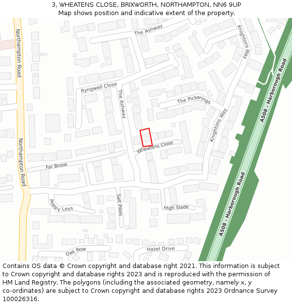 3, WHEATENS CLOSE, BRIXWORTH, NORTHAMPTON, NN6 9UP: Location map and indicative extent of plot