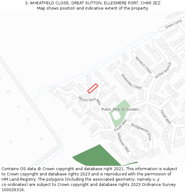 3, WHEATFIELD CLOSE, GREAT SUTTON, ELLESMERE PORT, CH66 2EZ: Location map and indicative extent of plot