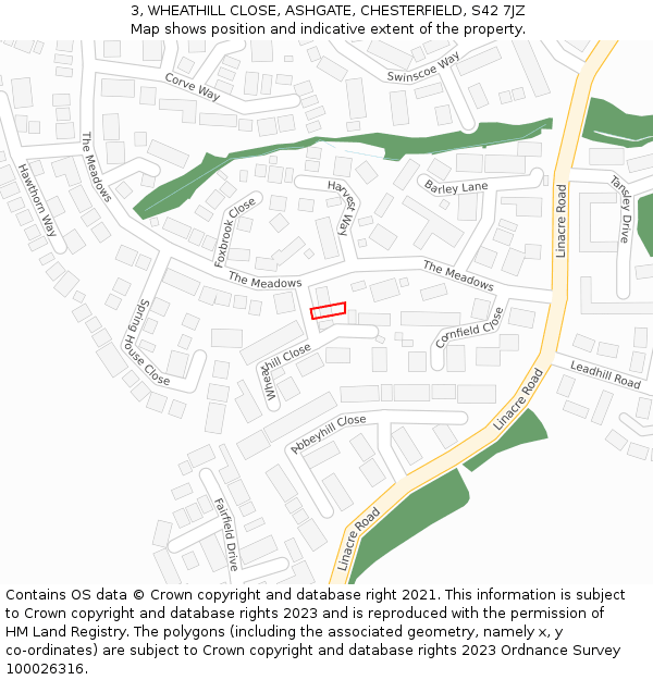 3, WHEATHILL CLOSE, ASHGATE, CHESTERFIELD, S42 7JZ: Location map and indicative extent of plot