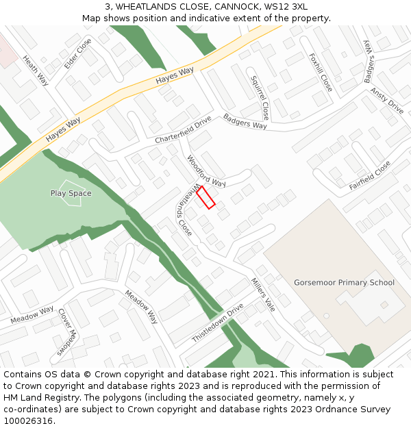 3, WHEATLANDS CLOSE, CANNOCK, WS12 3XL: Location map and indicative extent of plot