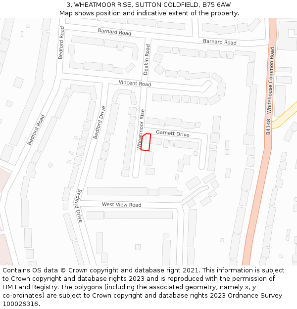 3, WHEATMOOR RISE, SUTTON COLDFIELD, B75 6AW: Location map and indicative extent of plot