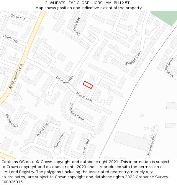 3, WHEATSHEAF CLOSE, HORSHAM, RH12 5TH: Location map and indicative extent of plot