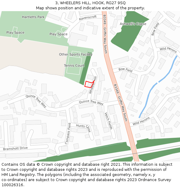 3, WHEELERS HILL, HOOK, RG27 9SQ: Location map and indicative extent of plot