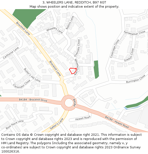 3, WHEELERS LANE, REDDITCH, B97 6GT: Location map and indicative extent of plot