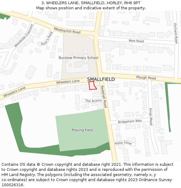 3, WHEELERS LANE, SMALLFIELD, HORLEY, RH6 9PT: Location map and indicative extent of plot