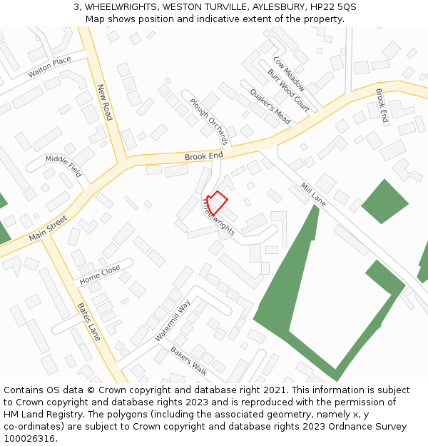 3, WHEELWRIGHTS, WESTON TURVILLE, AYLESBURY, HP22 5QS: Location map and indicative extent of plot