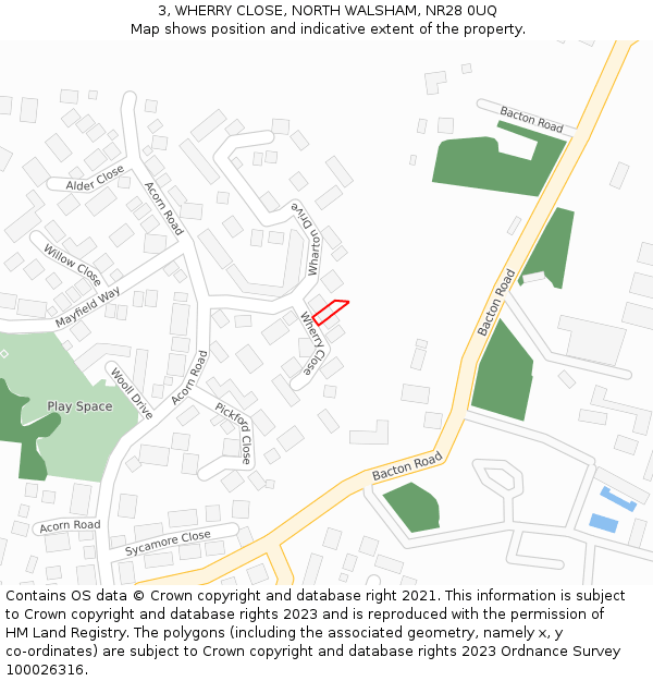 3, WHERRY CLOSE, NORTH WALSHAM, NR28 0UQ: Location map and indicative extent of plot