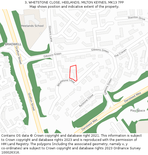 3, WHETSTONE CLOSE, HEELANDS, MILTON KEYNES, MK13 7PP: Location map and indicative extent of plot