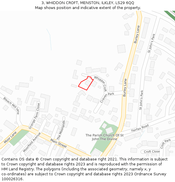 3, WHIDDON CROFT, MENSTON, ILKLEY, LS29 6QQ: Location map and indicative extent of plot