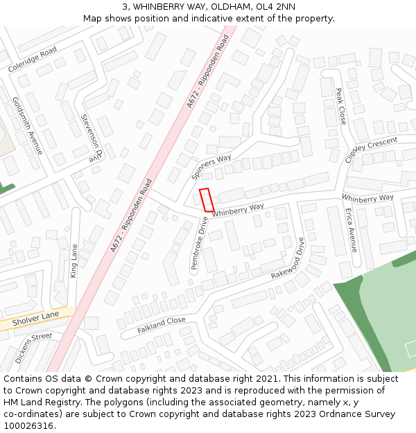 3, WHINBERRY WAY, OLDHAM, OL4 2NN: Location map and indicative extent of plot