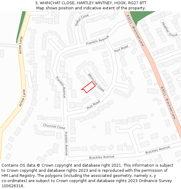 3, WHINCHAT CLOSE, HARTLEY WINTNEY, HOOK, RG27 8TT: Location map and indicative extent of plot