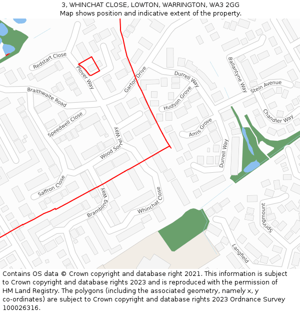 3, WHINCHAT CLOSE, LOWTON, WARRINGTON, WA3 2GG: Location map and indicative extent of plot