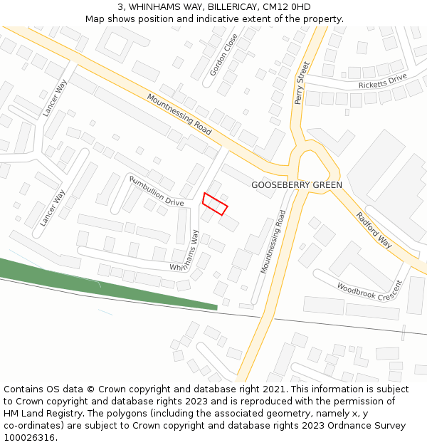 3, WHINHAMS WAY, BILLERICAY, CM12 0HD: Location map and indicative extent of plot