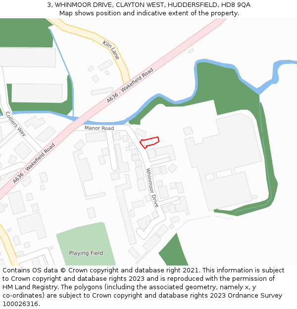 3, WHINMOOR DRIVE, CLAYTON WEST, HUDDERSFIELD, HD8 9QA: Location map and indicative extent of plot