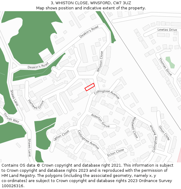 3, WHISTON CLOSE, WINSFORD, CW7 3UZ: Location map and indicative extent of plot