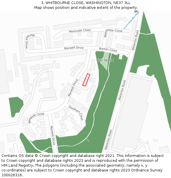 3, WHITBOURNE CLOSE, WASHINGTON, NE37 3LL: Location map and indicative extent of plot