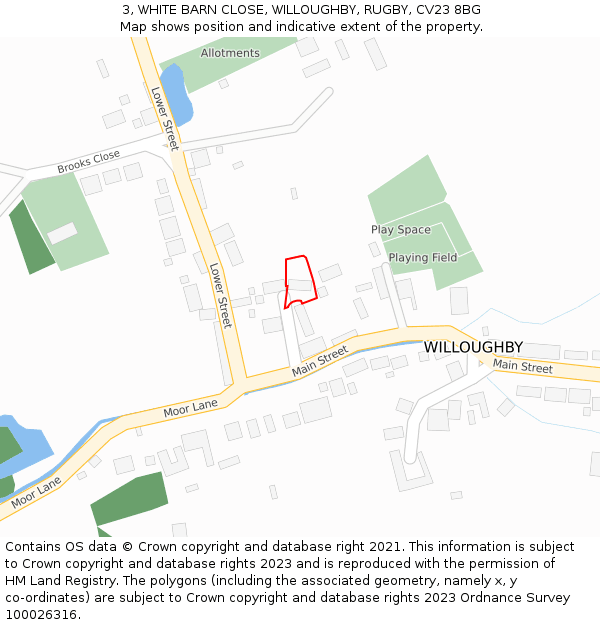 3, WHITE BARN CLOSE, WILLOUGHBY, RUGBY, CV23 8BG: Location map and indicative extent of plot