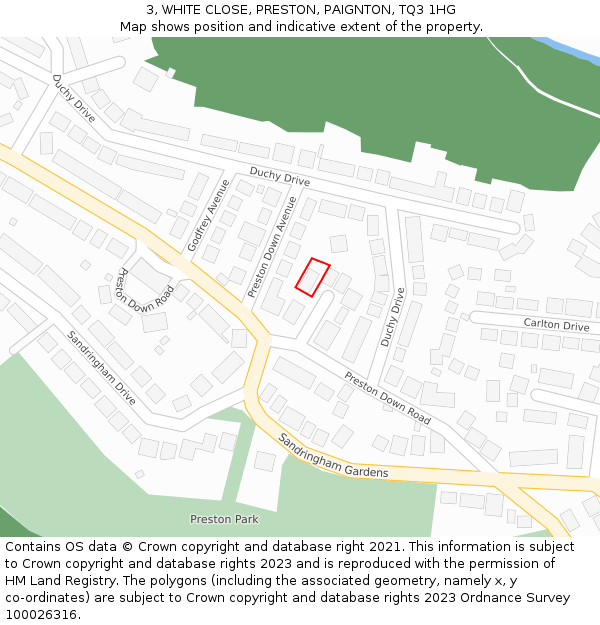 3, WHITE CLOSE, PRESTON, PAIGNTON, TQ3 1HG: Location map and indicative extent of plot