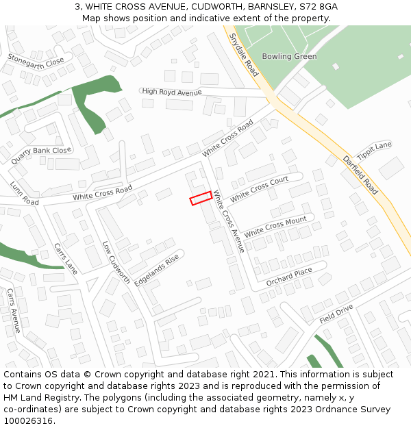 3, WHITE CROSS AVENUE, CUDWORTH, BARNSLEY, S72 8GA: Location map and indicative extent of plot