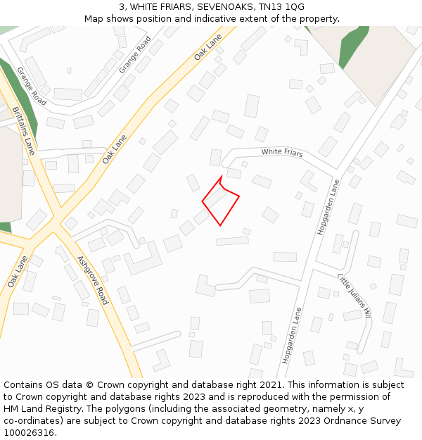 3, WHITE FRIARS, SEVENOAKS, TN13 1QG: Location map and indicative extent of plot