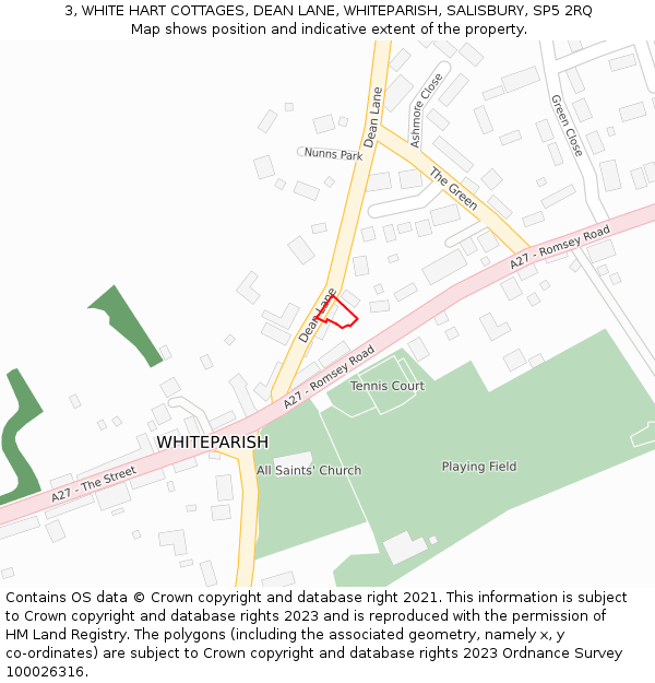 3, WHITE HART COTTAGES, DEAN LANE, WHITEPARISH, SALISBURY, SP5 2RQ: Location map and indicative extent of plot